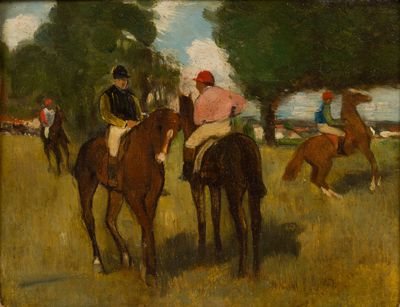 une peinture représentant un groupe de personnes à cheval