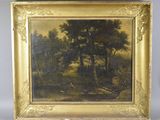 an image of a painting of a landscape with trees and a man