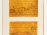 an old book with two pictures of a city on it