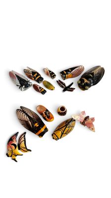 Plusieurs types d'oiseaux en bois sont disposés en cercle