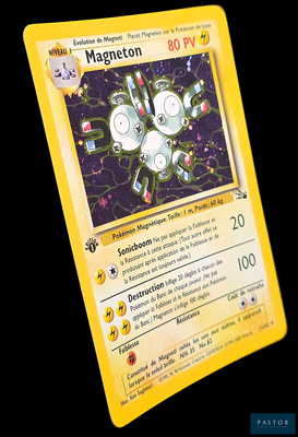 un gros plan d'une carte Pokémon sur laquelle figure l'image d'un robot