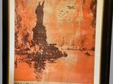 painting of a statue of liberty in a black frame with a quote that reads, that liberty shall not push from the earth beneath the surface of the earth