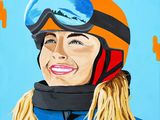 tableau représentant une femme portant un casque et des lunettes de protection, souriant à l'appareil photo