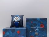 a close up of a watch in a box on a white background