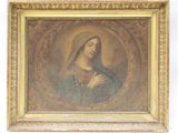 une peinture ancienne représentant une femme tenant un bébé dans ses bras