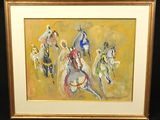a painting of a group of people riding horses
