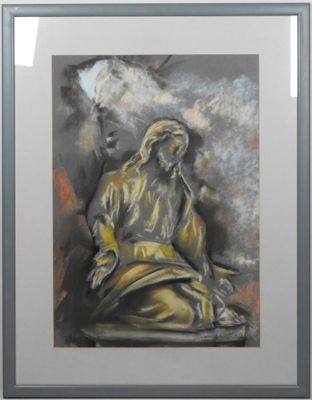 painting of a man sitting in a chair with a lamp in his hand