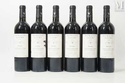 six bouteilles de vin sont alignées sur une surface blanche
