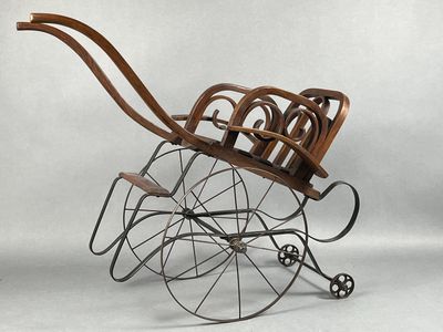 Charrette à bras pour poupée en bois et métal, à quatre roue…