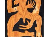 painting of a man and a woman on a wooden plaque