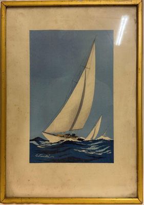 une image d'un tableau représentant un voilier dans l'océan