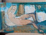 a painting of a nude woman sitting on a chair