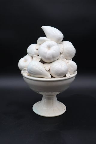 Coupe centre de table fruit en céramique émaillée blanche 