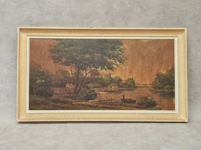 Louis AUDREY (XIX-XXe siècles). "Pêcheurs près de Gournay", 1944. Huil - Photo 1