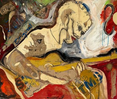 RODRIGUE, Le guitariste, Technique mixte. 99 x 119 cm. Prése…