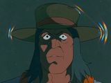 an animation image of a man with a hat and long hair