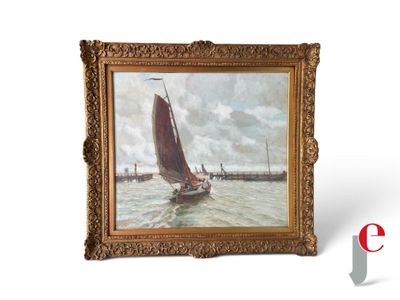 l'image d'une peinture représentant un voilier dans un plan d'eau