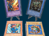 trois cartes sont exposées sur un présentoir avec un fond bleu