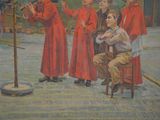 un tableau représentant un groupe d'hommes vêtus de robes rouges