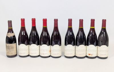six bouteilles de vin alignées sur une surface blanche