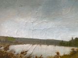 a picture of a painting of a landscape with a lake