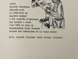 an old book with a drawing of a man sitting on a chair