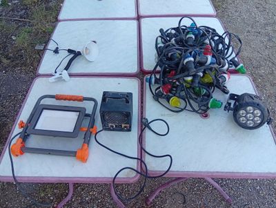a table that has a bunch of wires on top of it