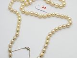 un collier de perles blanches avec un fermoir en argent sur fond blanc