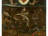 an image of a painting of a religious scene with angels and demons