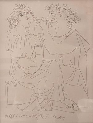 dessin représentant un homme et une femme assis sur un banc