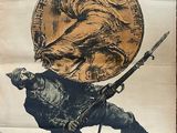 french poster of a soldier carrying a large coin on his back