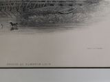 a black and white drawing of a boat on the water