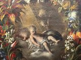 une image représentant une peinture d'une couronne de fleurs et de chérensils