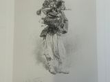 an old drawing of a man carrying a child in his arms