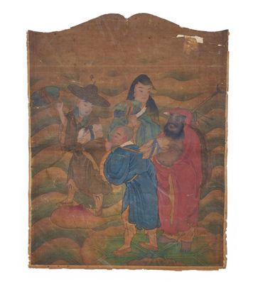 CHINE - XIXe siècle Encre et couleurs sur soie, trois Luohan…