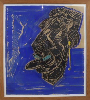 painting of a man ' s face with a cigarette in his mouth and a cigarette in his mouth