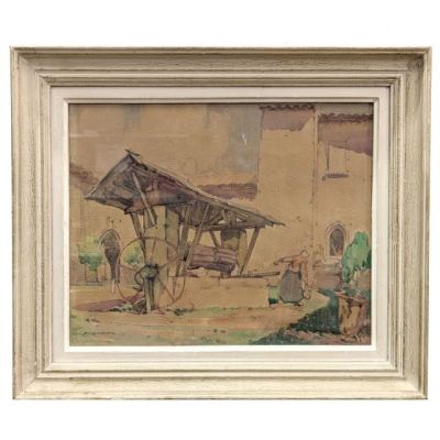 an image of a painting of a man and a woman working in a farm