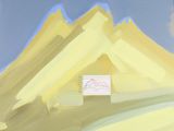 an image of a painting of a yellow mountain with a blue sky in the background
