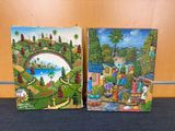 painting of a couple of paintings of people in a garden