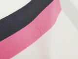 pink, black and white striped shirt with a pink stripe