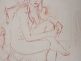 drawing of a woman sitting in a chair with her legs crossed
