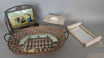 un panier sur lequel est représenté un bâtiment