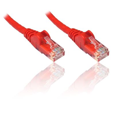 une paire de câbles Ethernet rouges sur fond blanc
