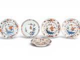 six assiettes en porcelaine chinoise ornées de fleurs et d'oiseaux