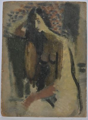 an image of a painting of a woman sitting on a chair