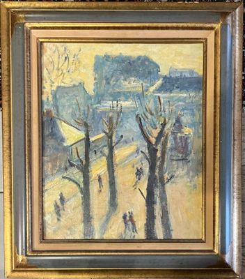 École MODERNE du XXe siècle Vue d'une rue animée Huile sur t…