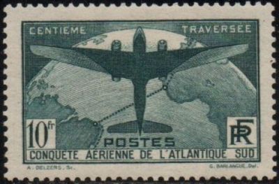 an old stamp with a plane on it on a black background