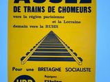 une affiche jaune sur laquelle figurent le mot « assez » et un train