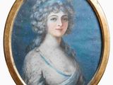 portrait d'une femme en robe bleue dans un cadre doré