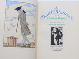 an open book with a picture of a man in a hat and coat